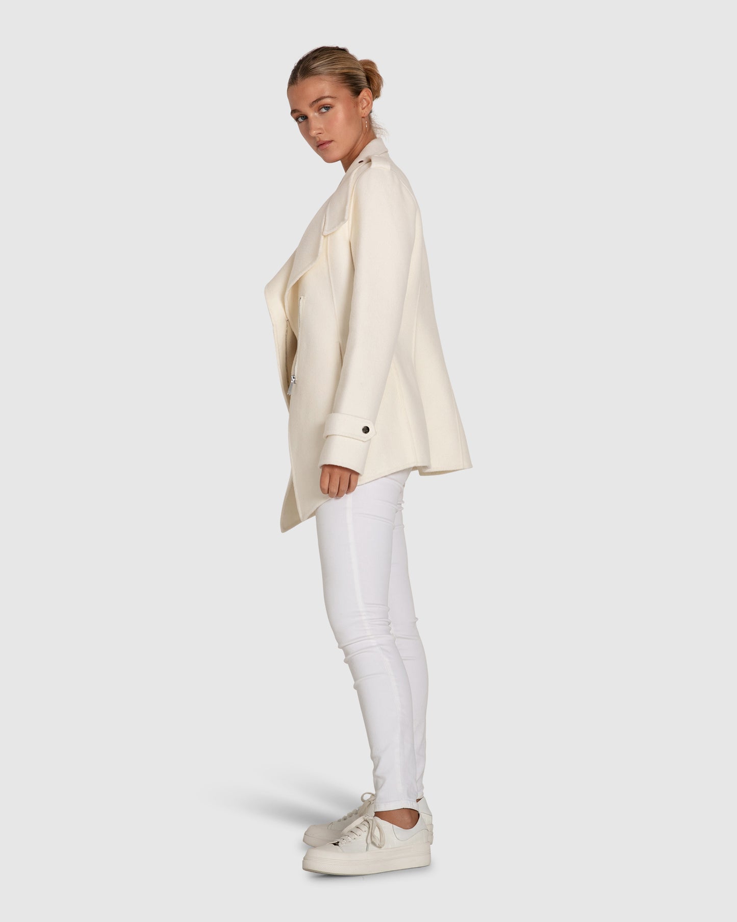 Bad Girl Wool Blend Moto Coat - Cream