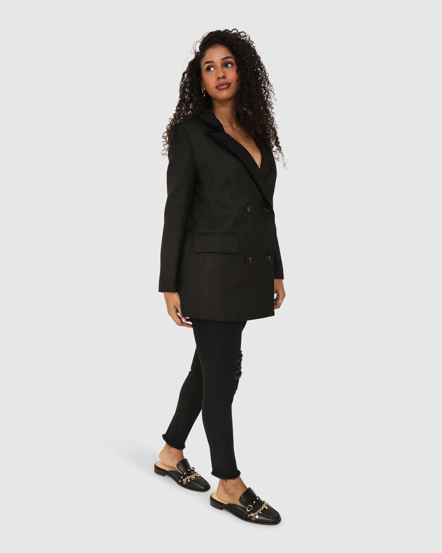 Because Of You Trimmed Blazer Dress - Black