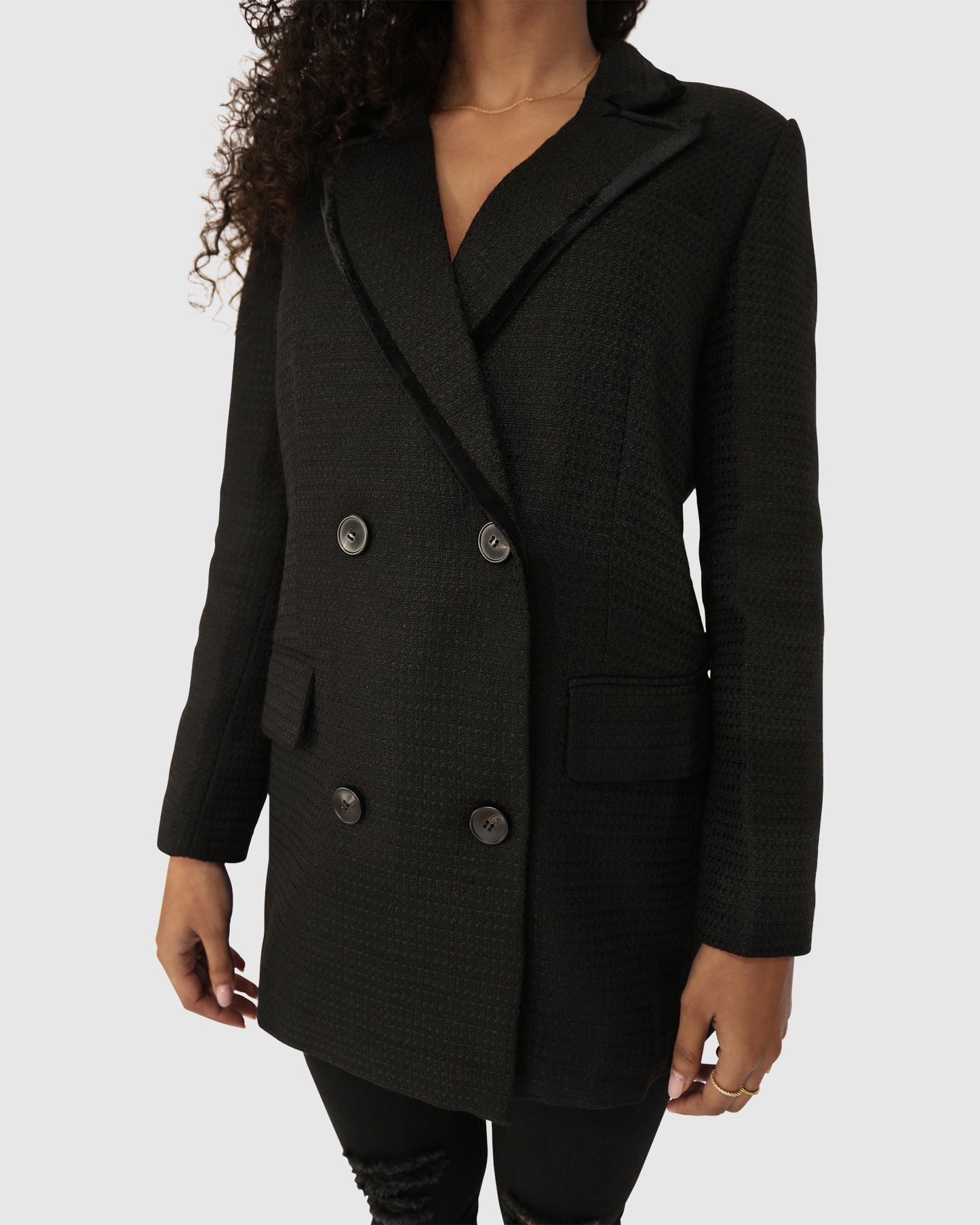 Because Of You Trimmed Blazer Dress - Black