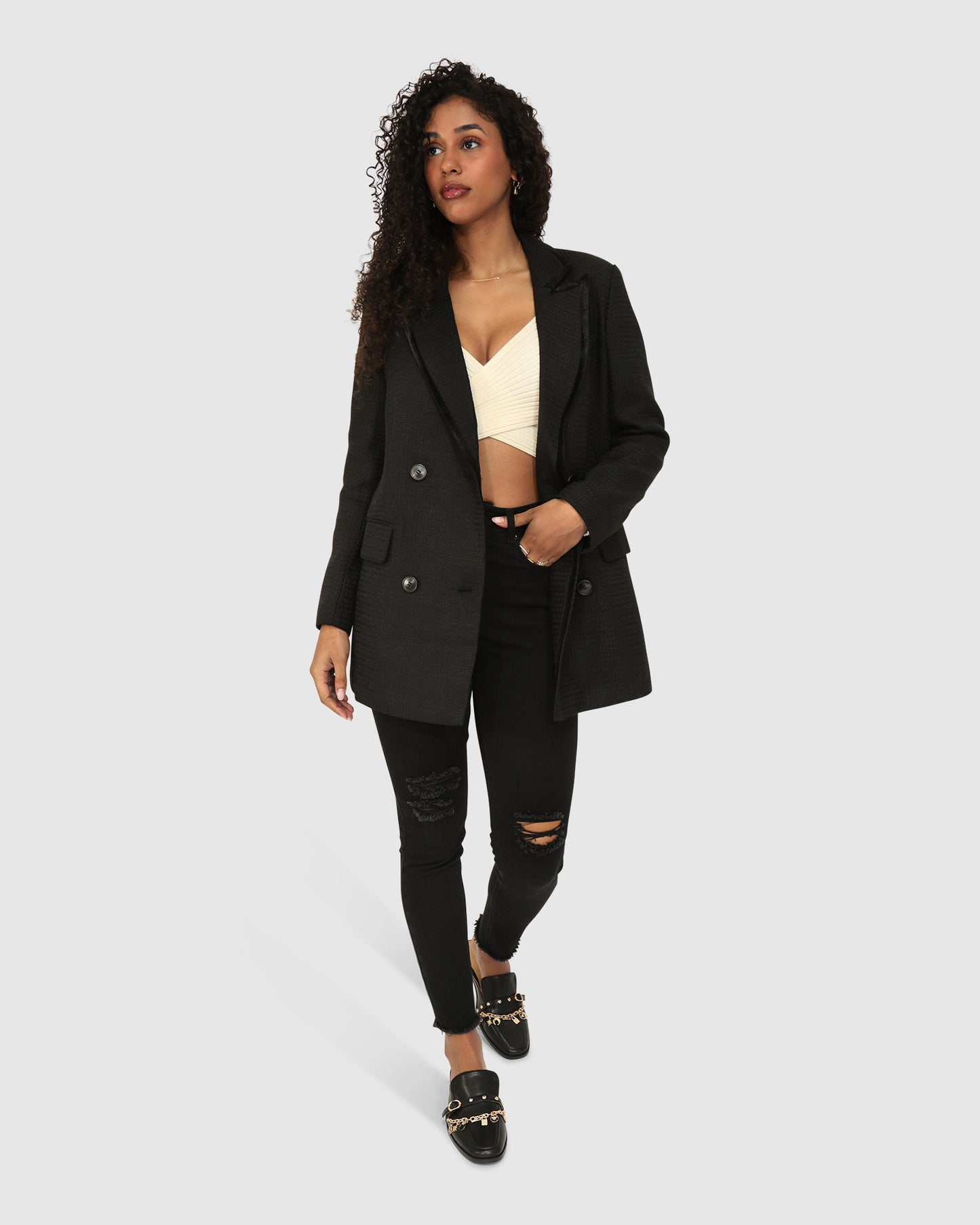 Because Of You Trimmed Blazer Dress - Black