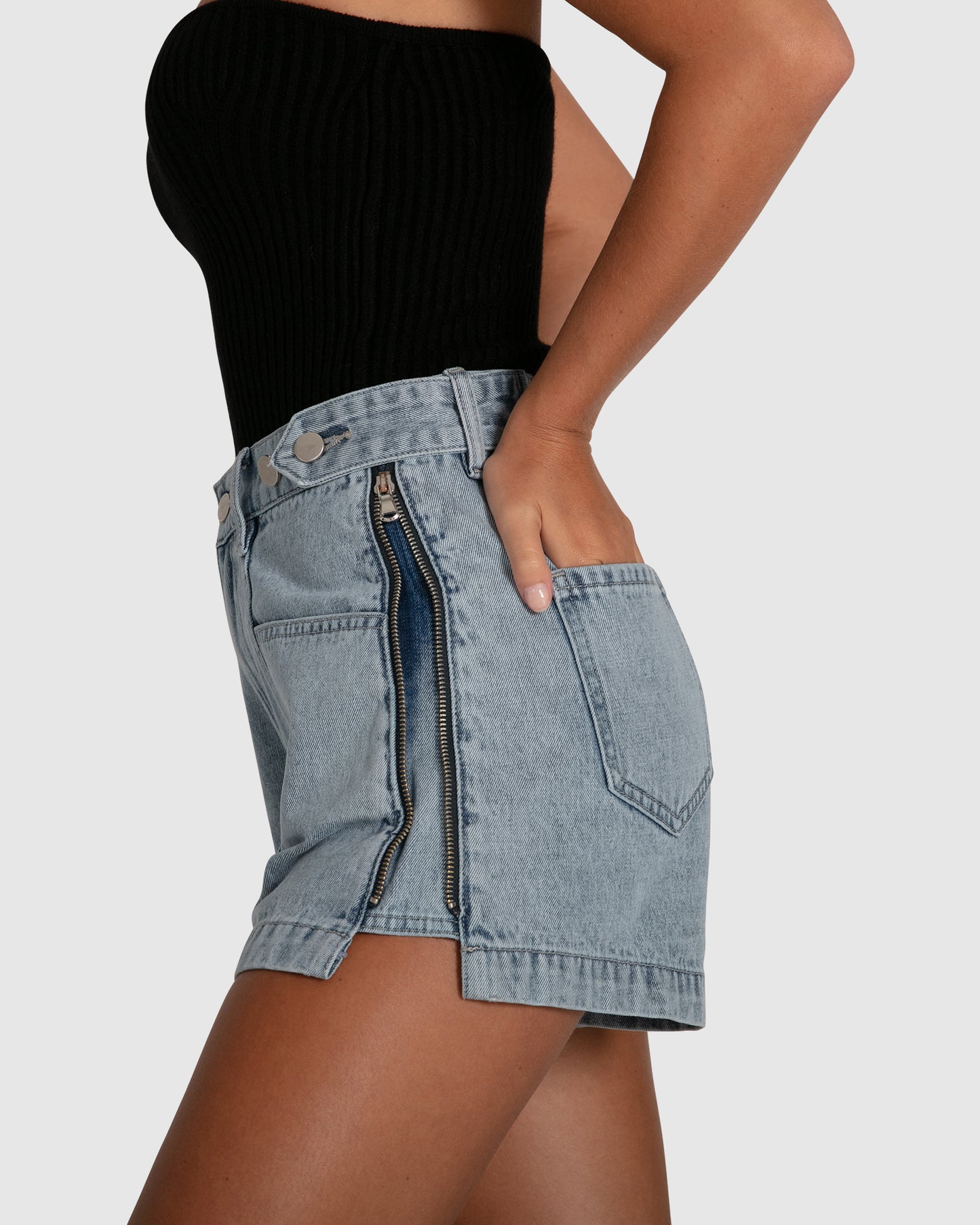 Bring The Heat Denim Shorts - Stonewash