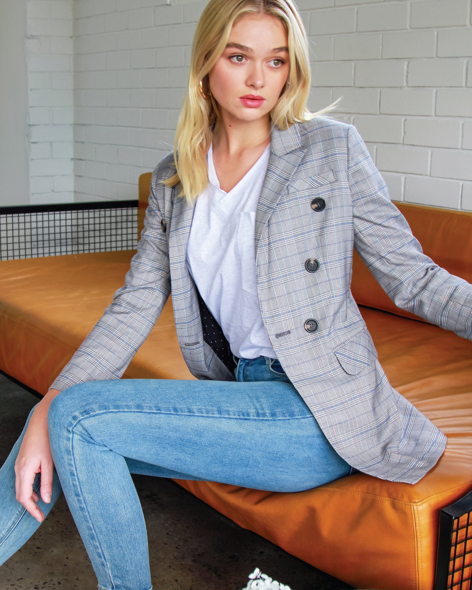 Grey hot sale chequered blazer