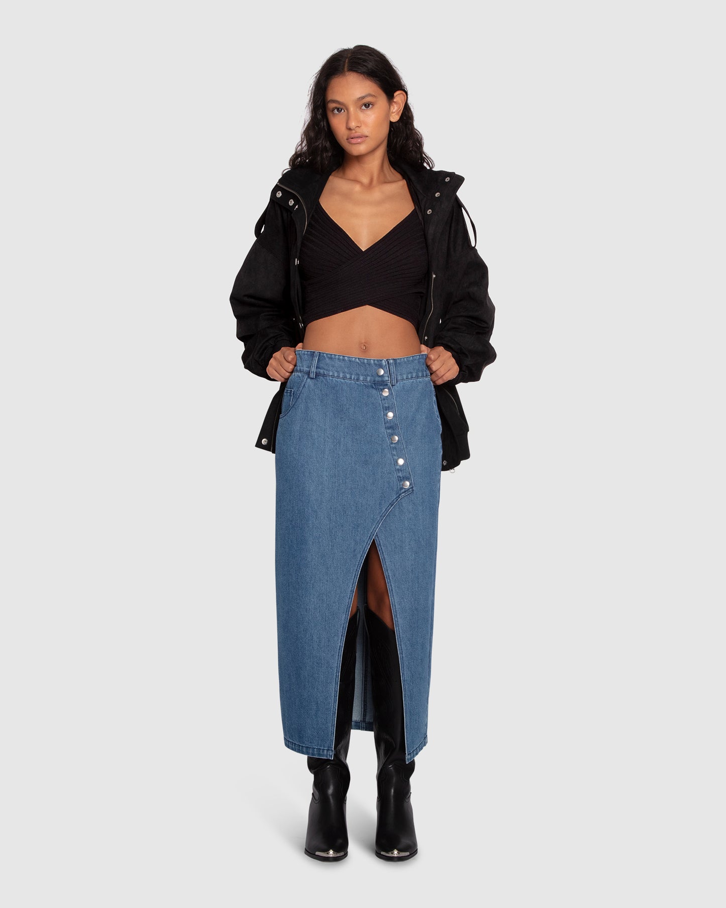 Can't Forget You Denim Midi Skirt - Mid Wash