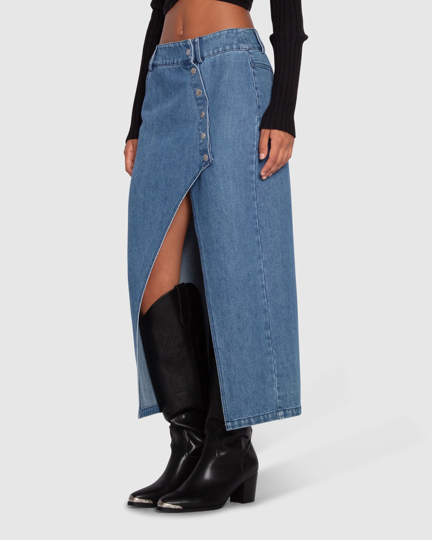 Can't Forget You Denim Midi Skirt - Mid Wash