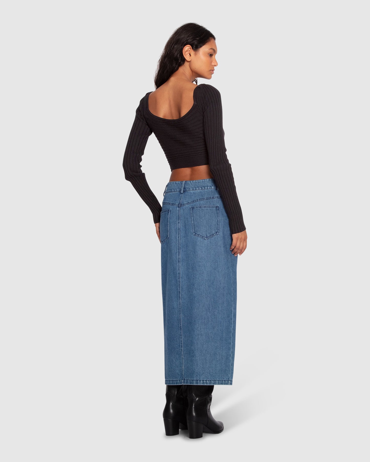 Can't Forget You Denim Midi Skirt - Mid Wash