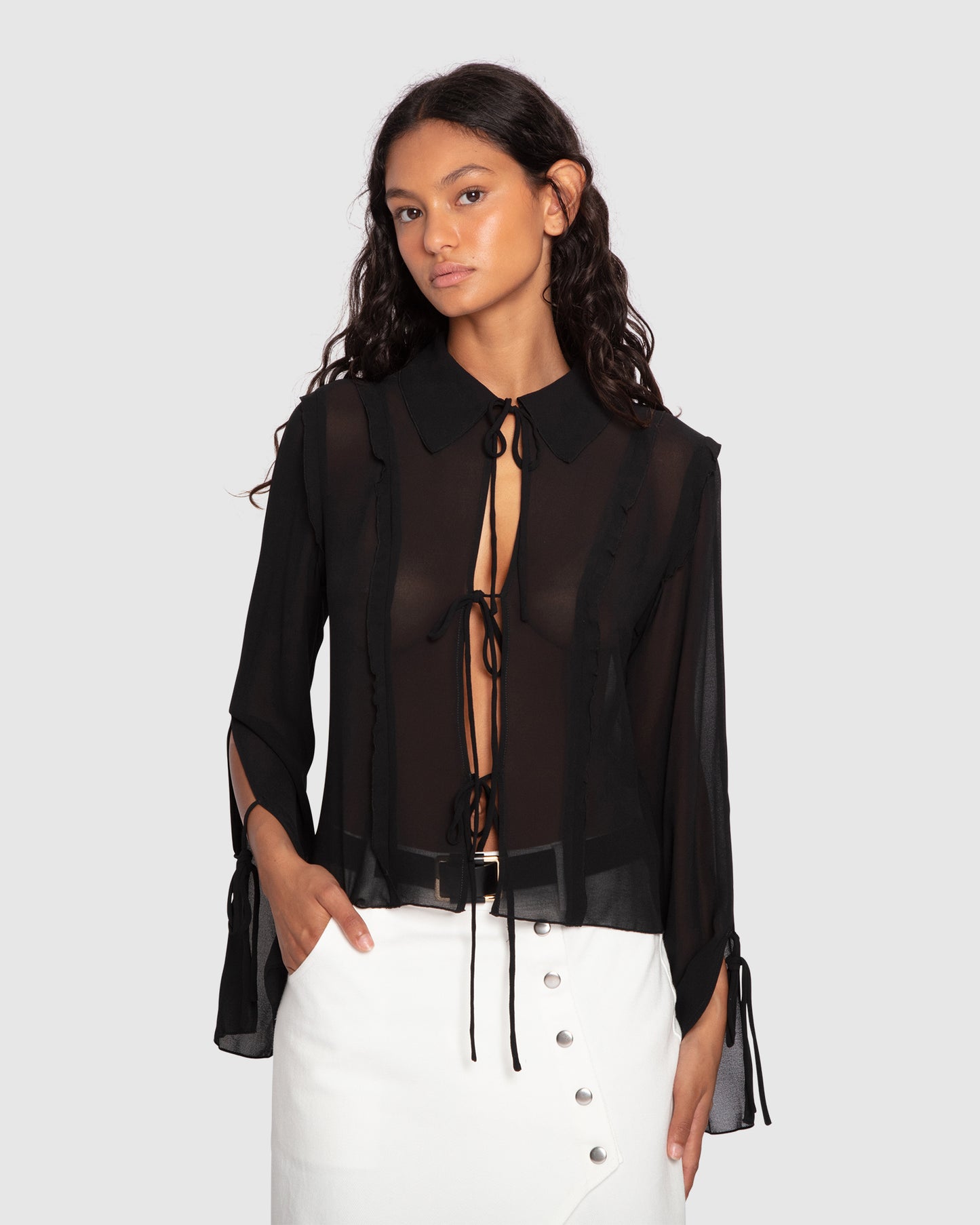 Current Obsession Tie Shirt - Black