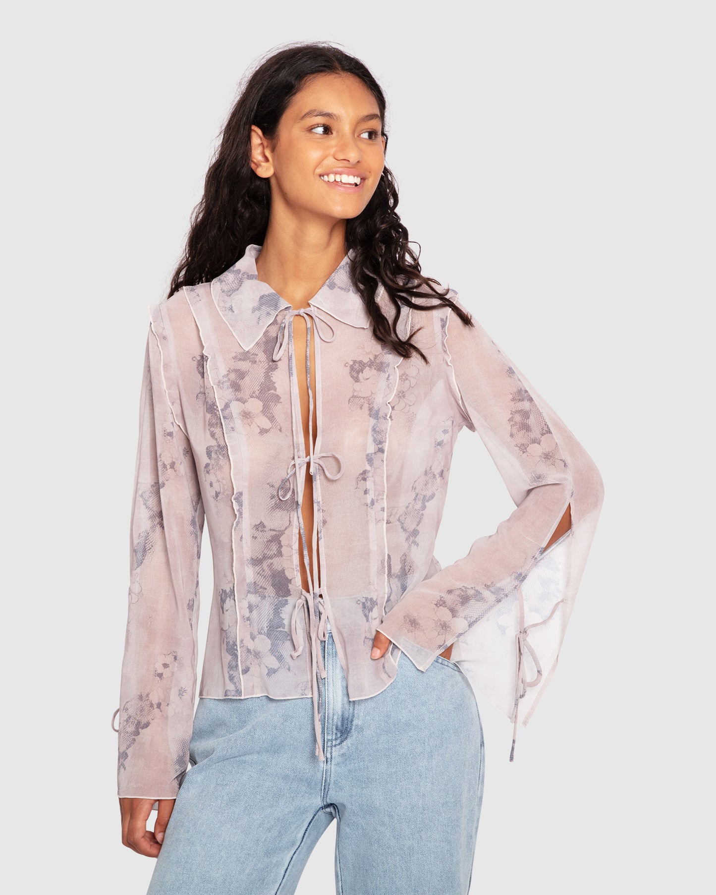 Current Obsession Tie Shirt - Lace Print