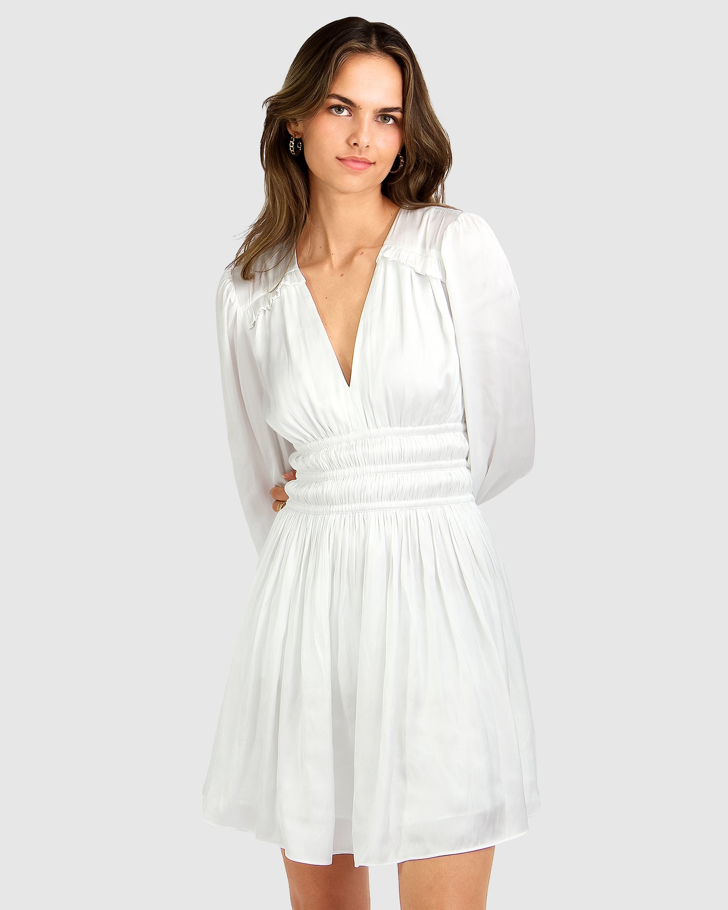 Shine Bright Ruched Mini Dress - White FINAL SALE