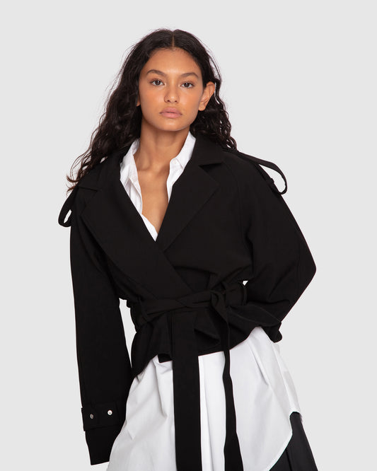 Fast Car Cropped Trench - Black