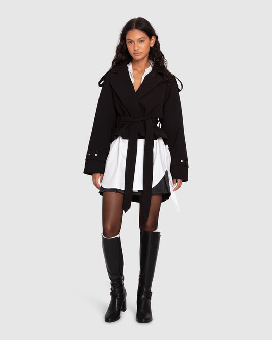 Fast Car Cropped Trench - Black