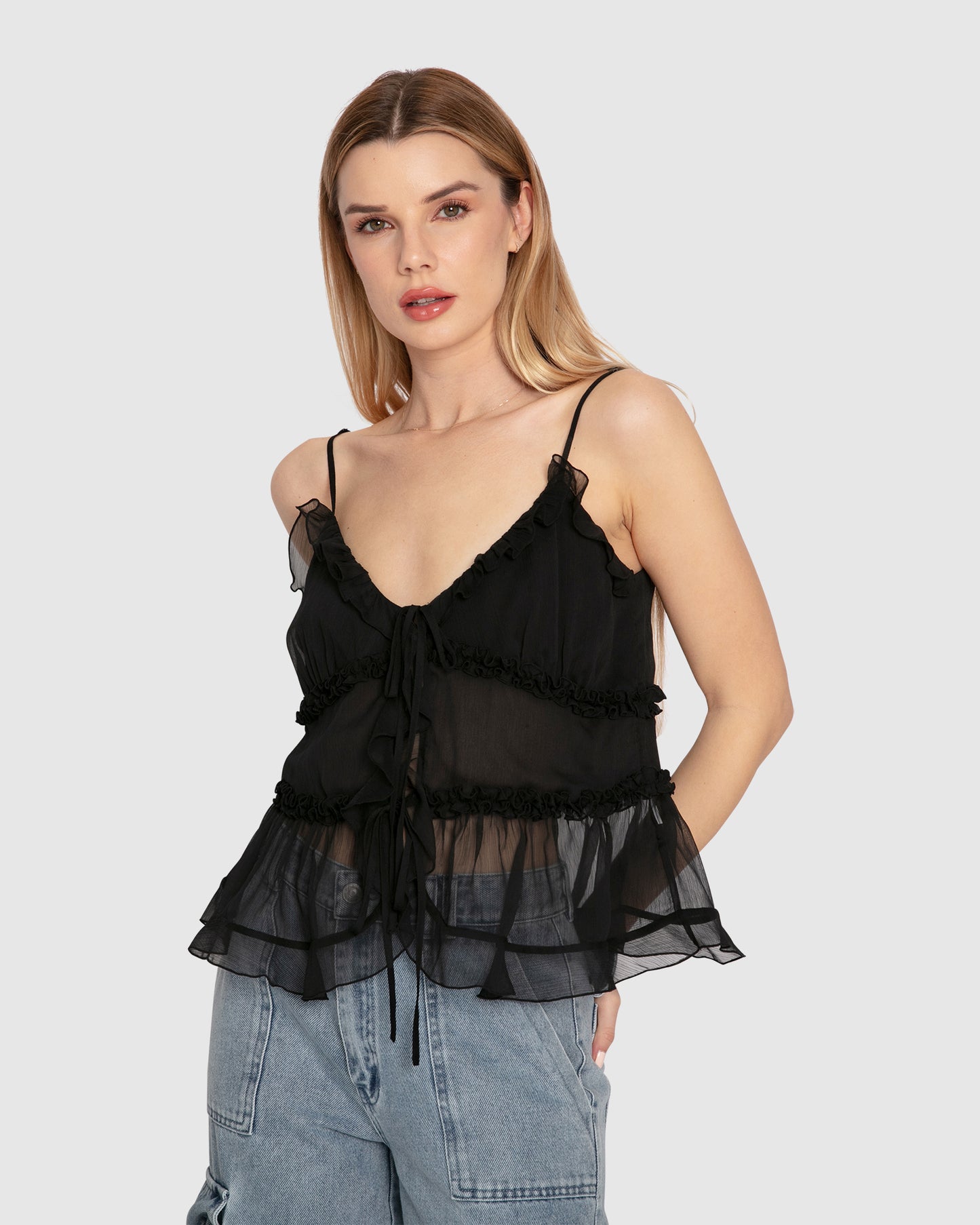 Heart Of Glass Chiffon Cami - Black