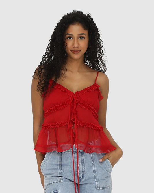 Heart Of Glass Chiffon Cami - Red