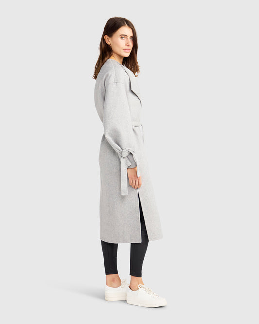 Head Over Heels Collarless Robe Coat - Grey Marle