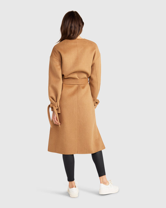 Head Over Heels Collarless Robe Coat - Camel