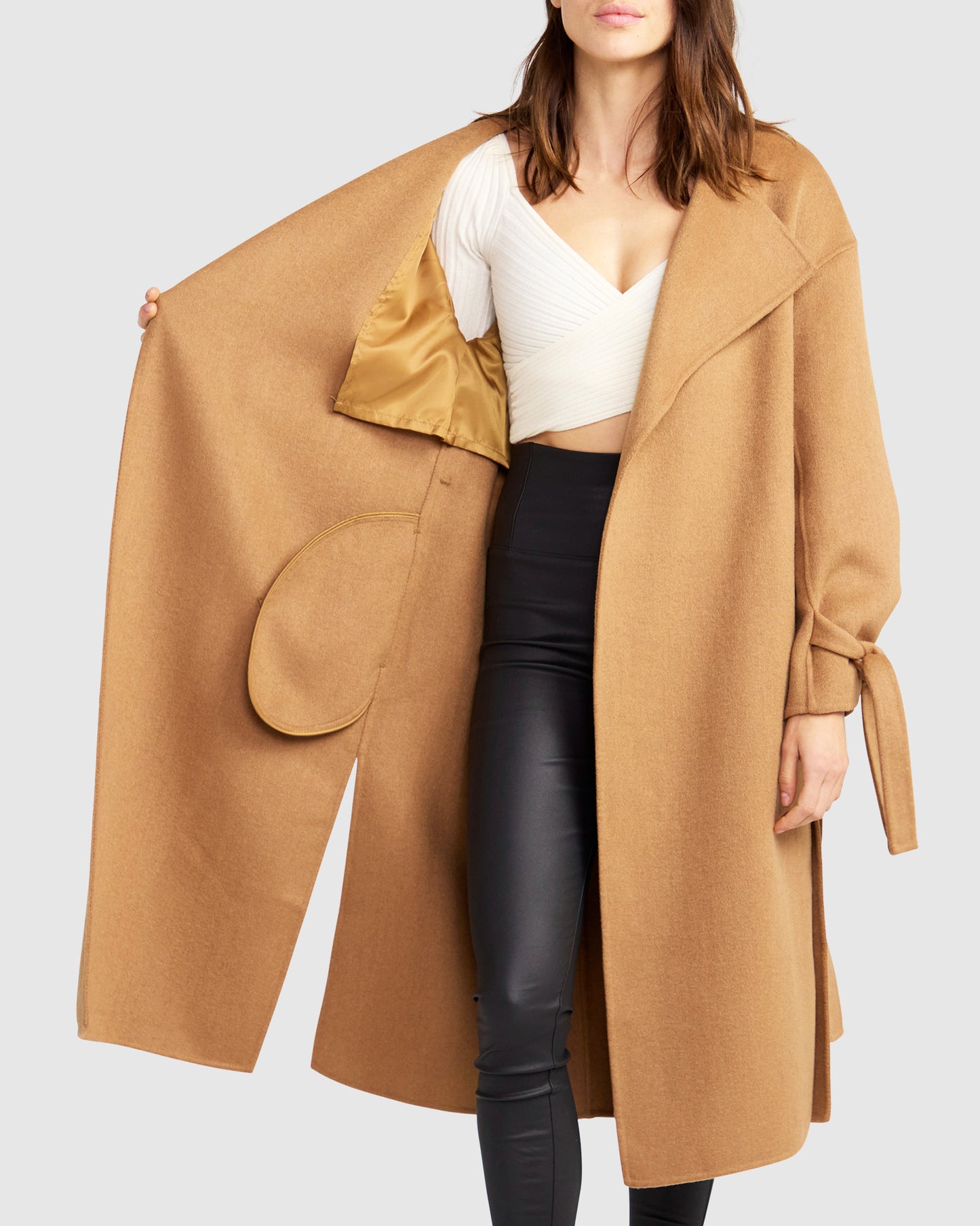 Head Over Heels Collarless Robe Coat - Camel