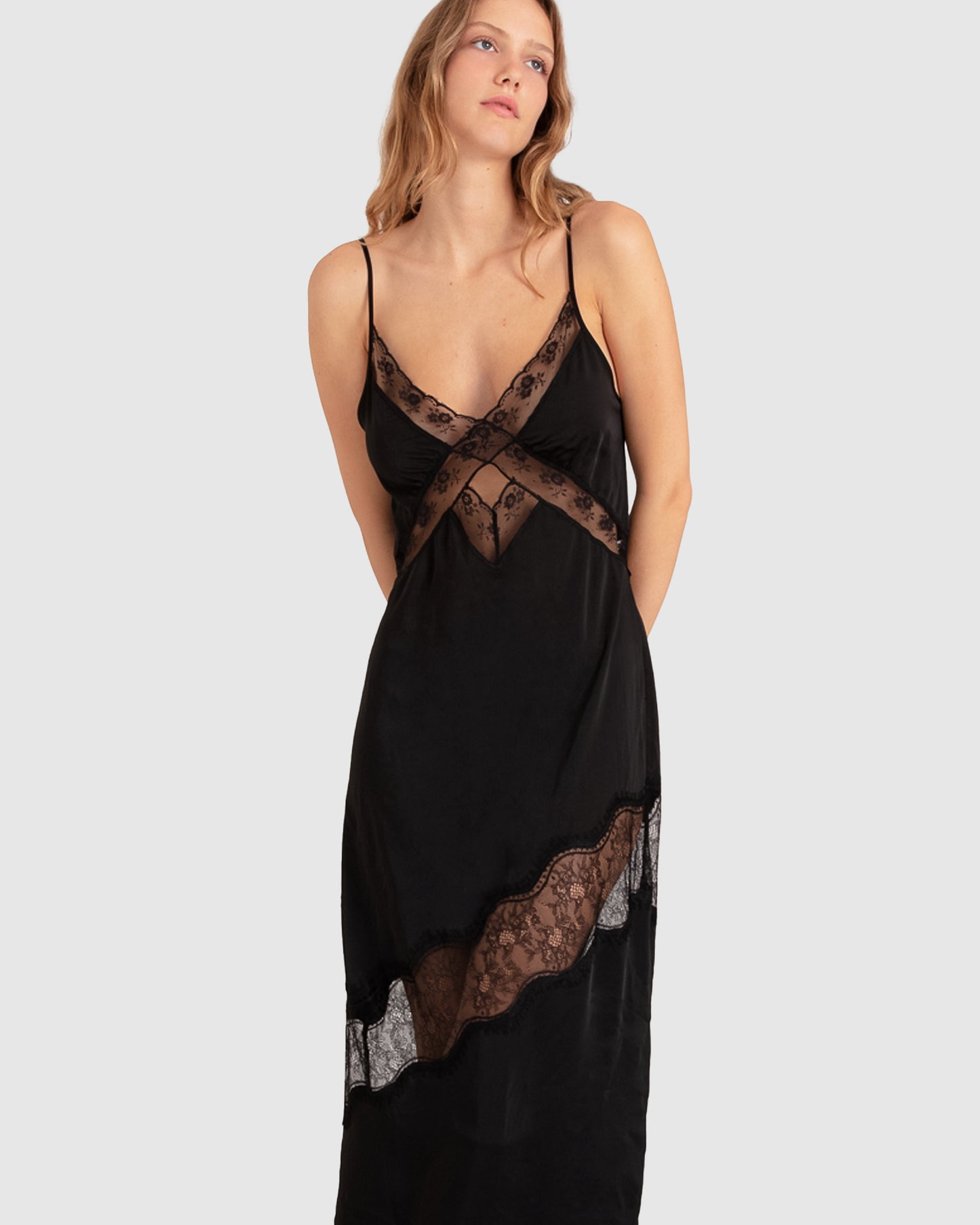 Heavenly Bodies Lace Slip Dress - Black