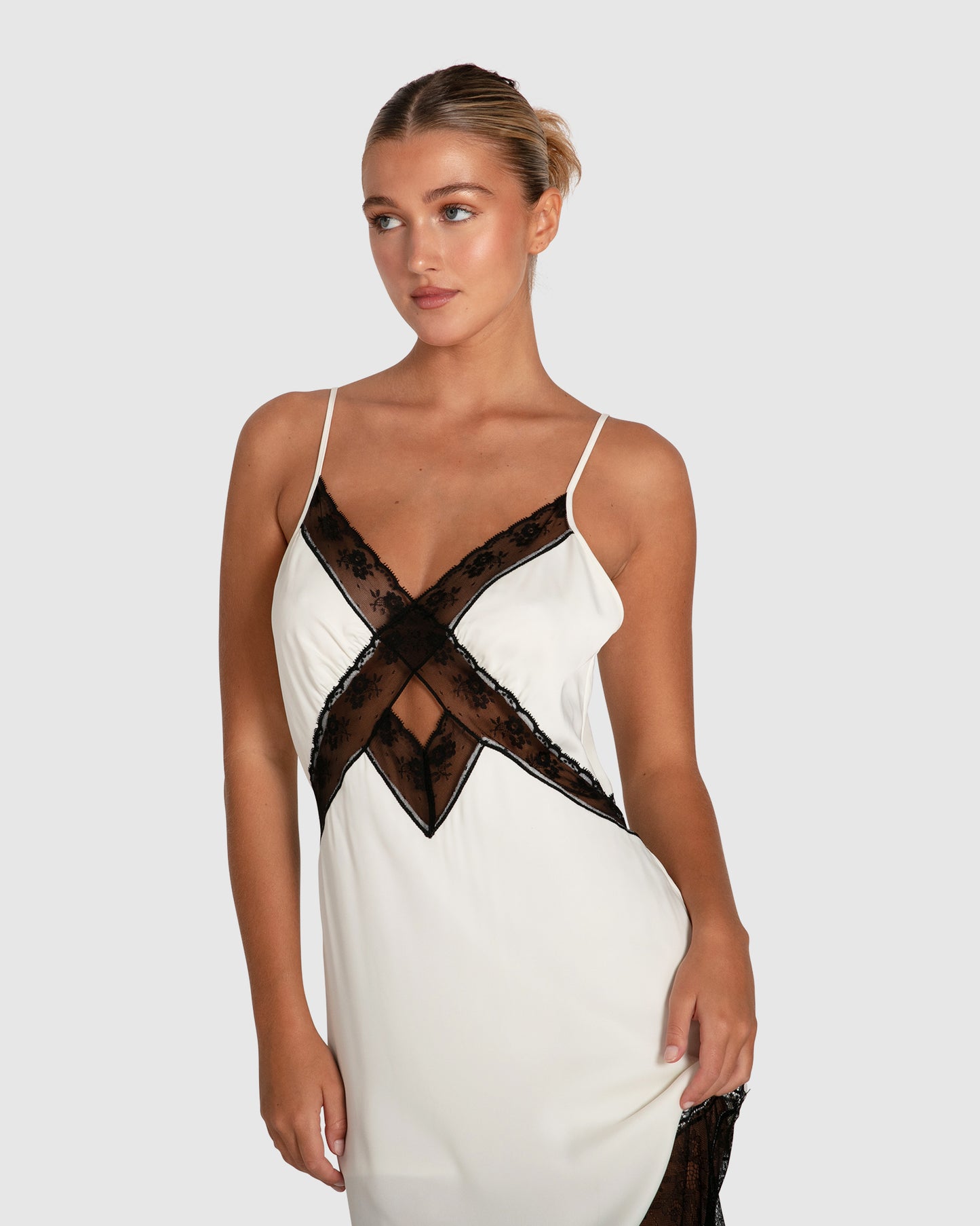 Heavenly Bodies Lace Slip Dress - White/Black