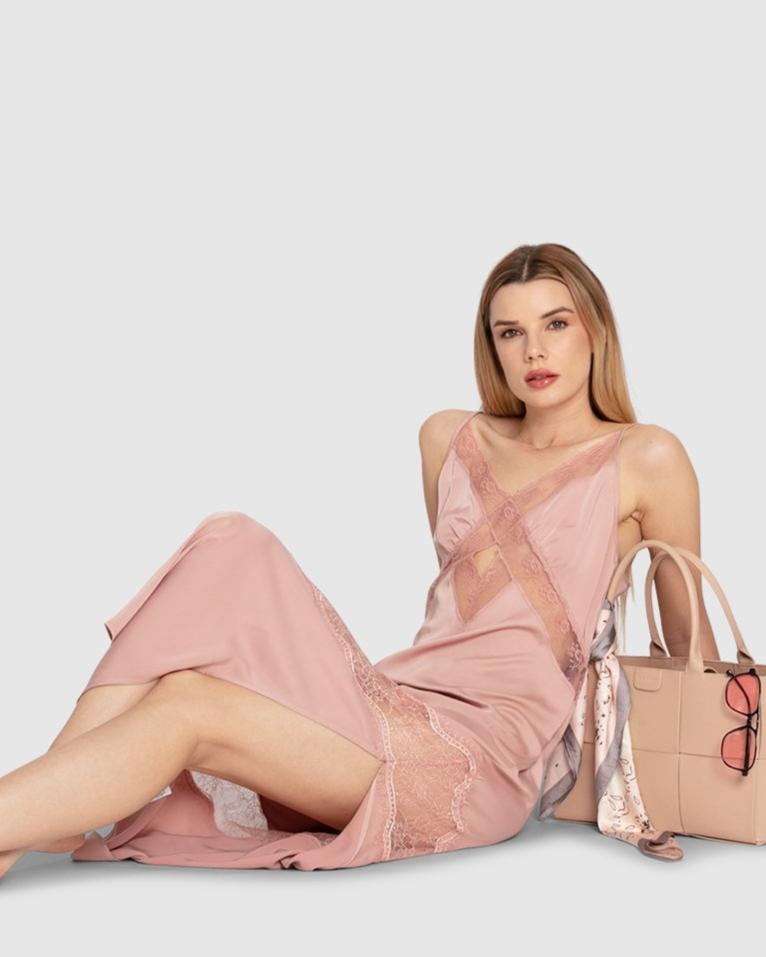 Heavenly Bodies Lace Slip Dress - Rose