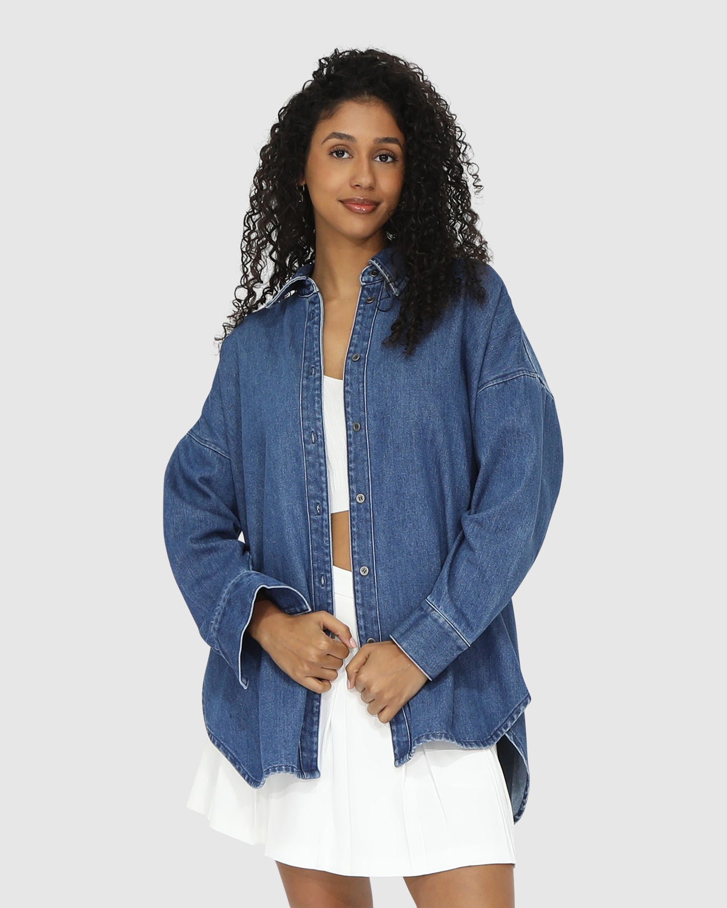 Into Him Oversized Denim Shirt - Mid Wash