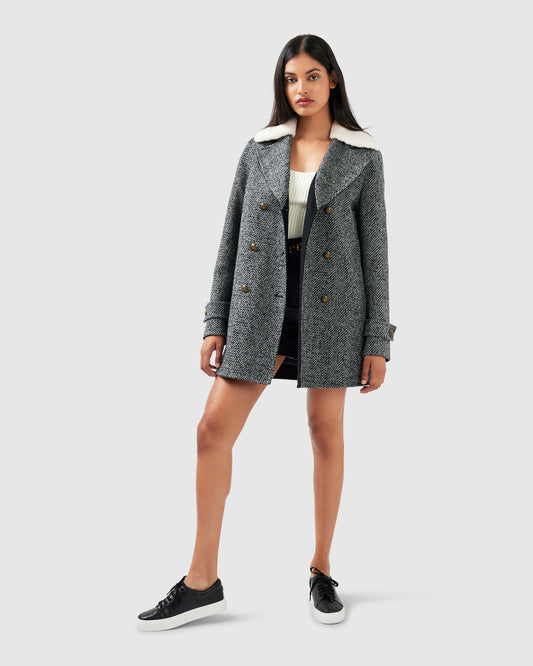 Liberty Sherpa Collar Wool Blend Coat - Charcoal