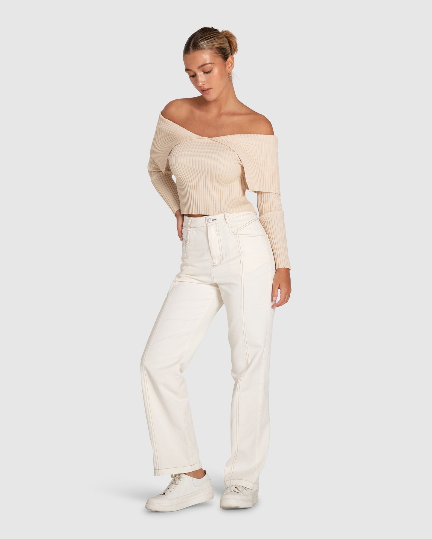 More Than Words Collared Knit Top - Cream