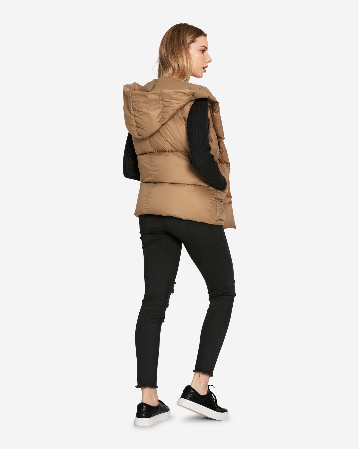 Over My Head Hooded Puffer Vest - Khaki