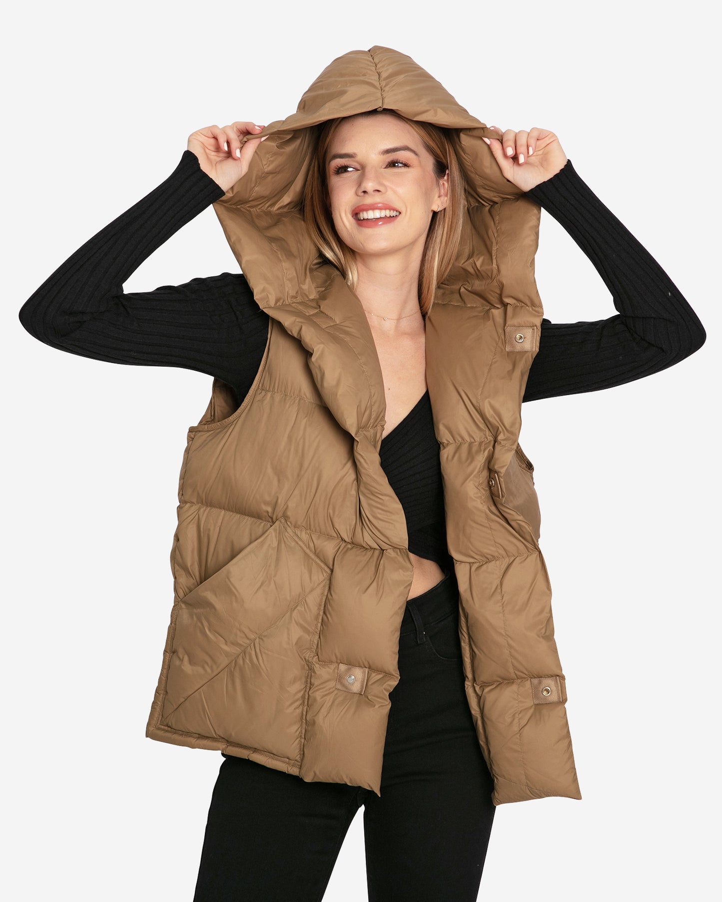 Over My Head Hooded Puffer Vest - Khaki