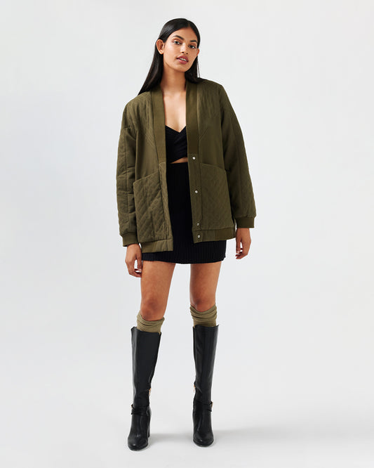 Over It Quilted Bomber - Military