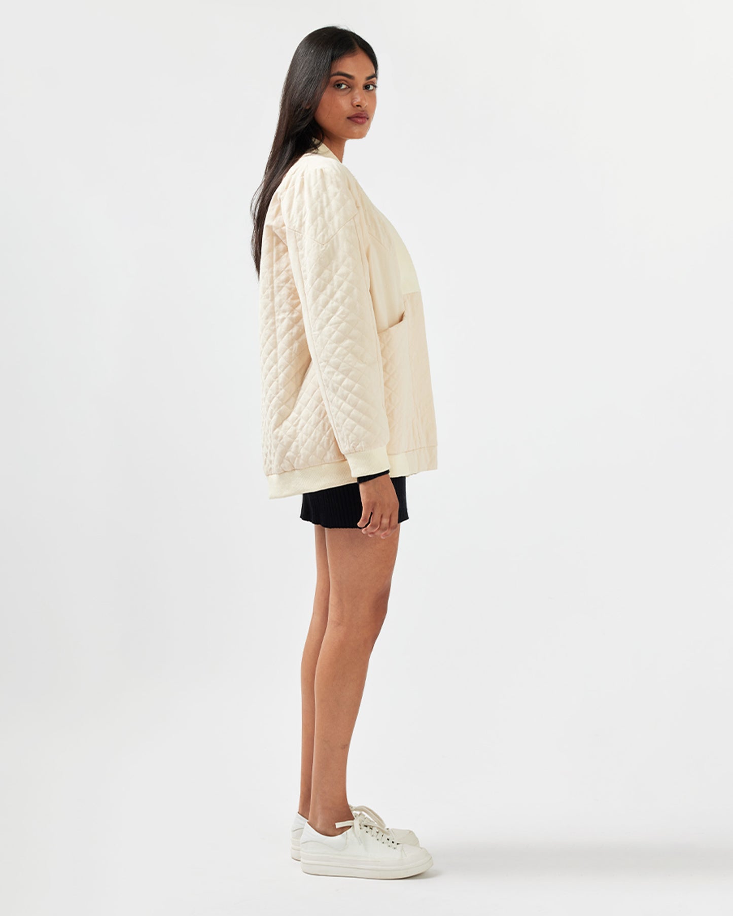 Over It Quilted Bomber - Cream