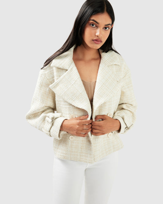 Power Over Me Tweed Jacket - Beige Marle