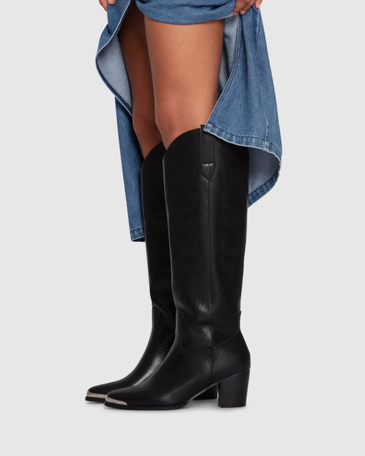 Rebelle Knee High Western Boot - Black