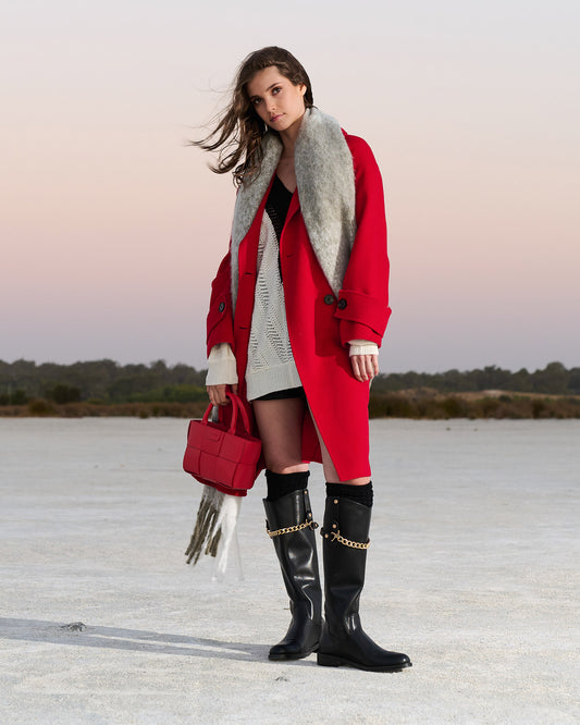 Rumour Has It Oversized Wool Blend Coat - Red