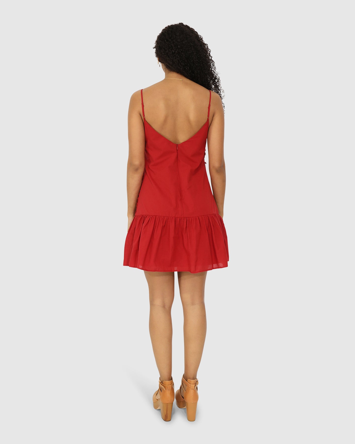 Sunny Afternoon Embroidered Dress - Red