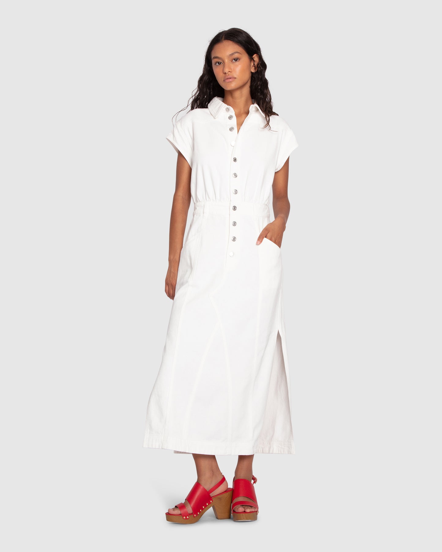 Sundown Denim Midi Shirt Dress - Off-White