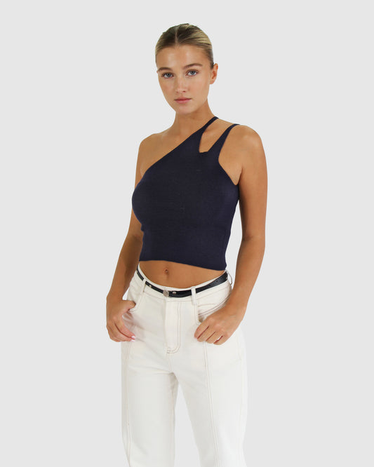 Symphony Double Strap Knit Crop - Navy