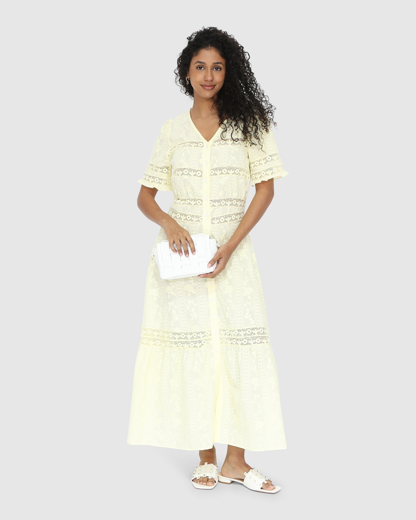 Summer Breeze Lace Midi Dress - Yellow