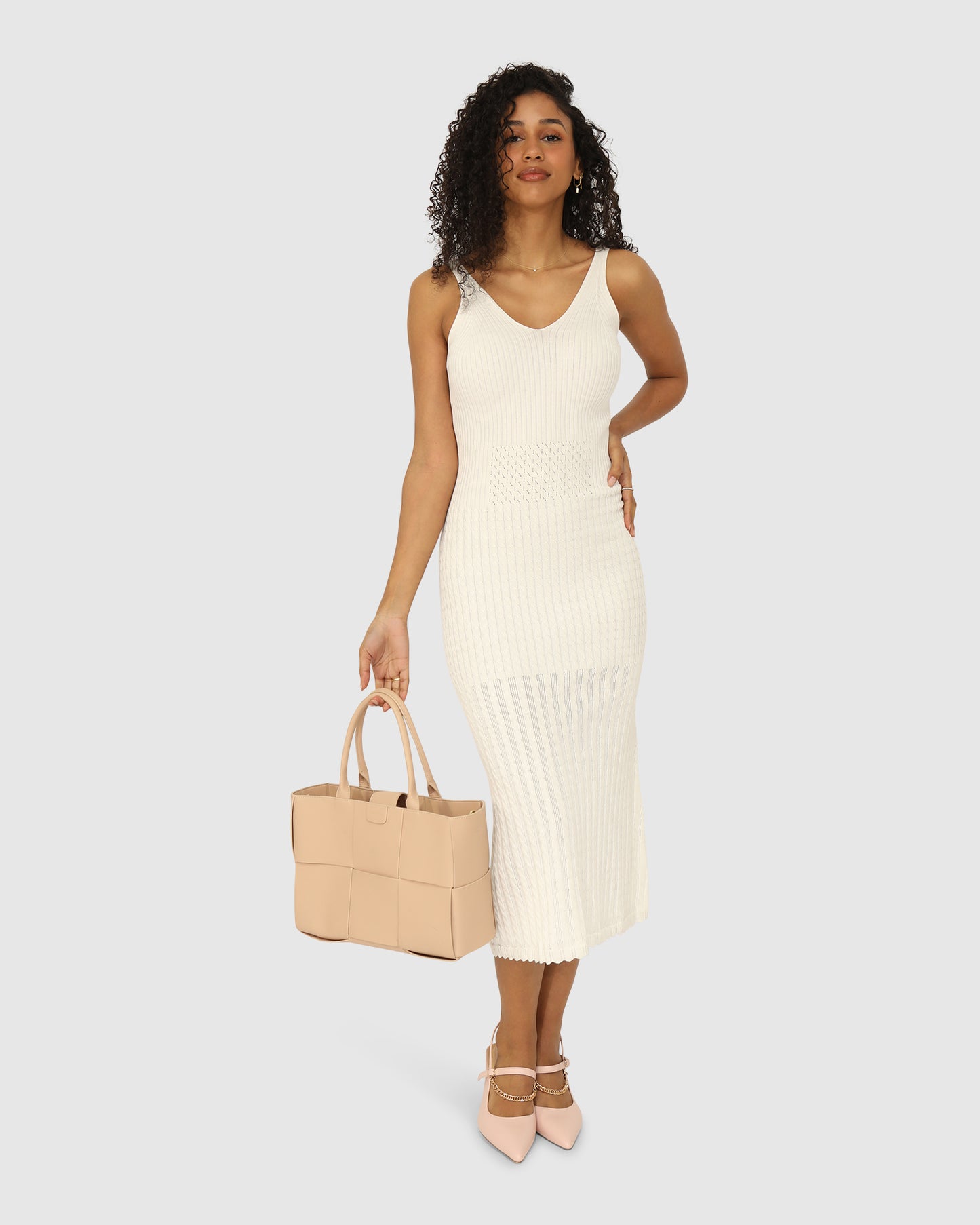 Sweet Nothings Midi Knitted Dress - White