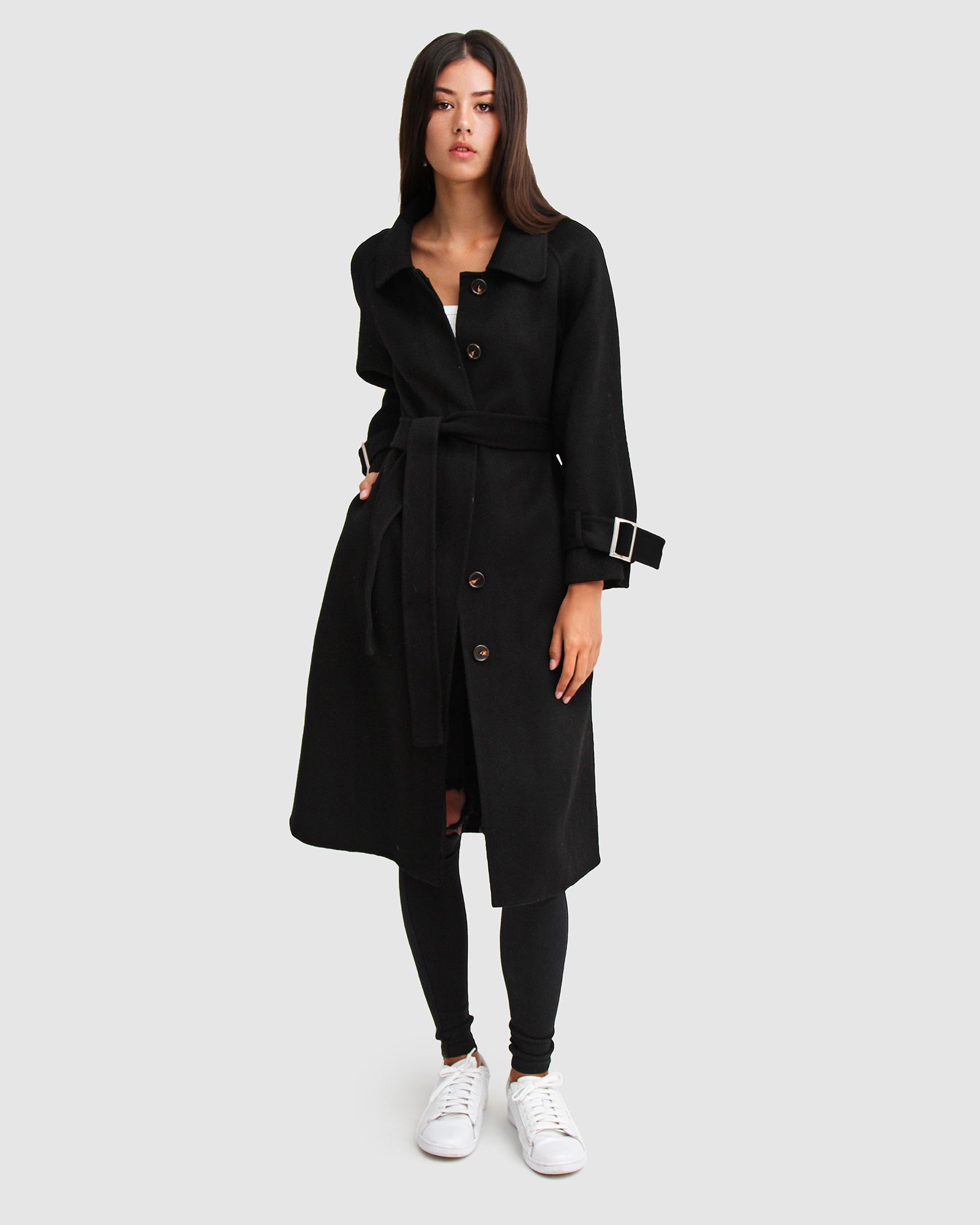 Shops black belted coat