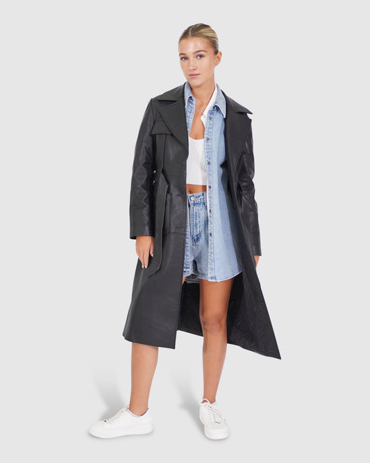 Unstoppable Leather Trench - Black