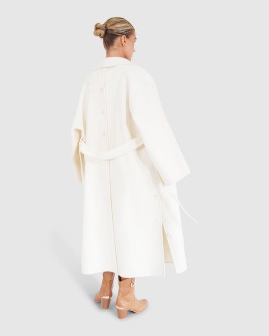 Wide Awake Split Hem Overcoat - Cream