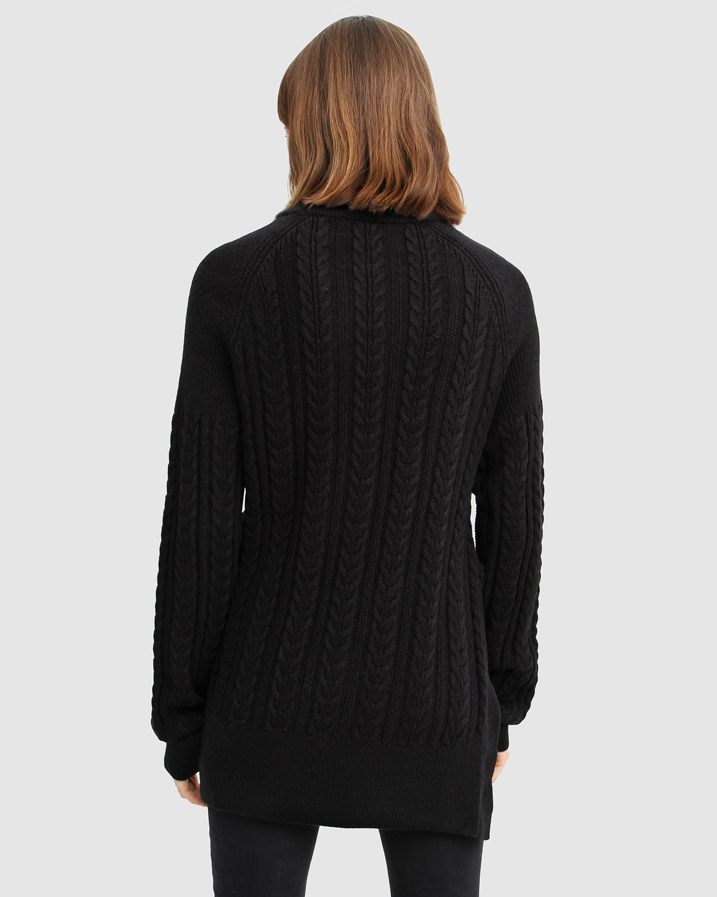 At Last Cable Knit Jumper with Slit - Black