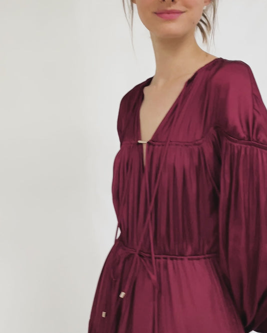 Window Seat Tiered Maxi Dress - Merlot