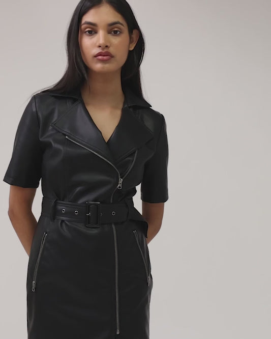 Wild Nights Vegan Leather Mini Dress - Black