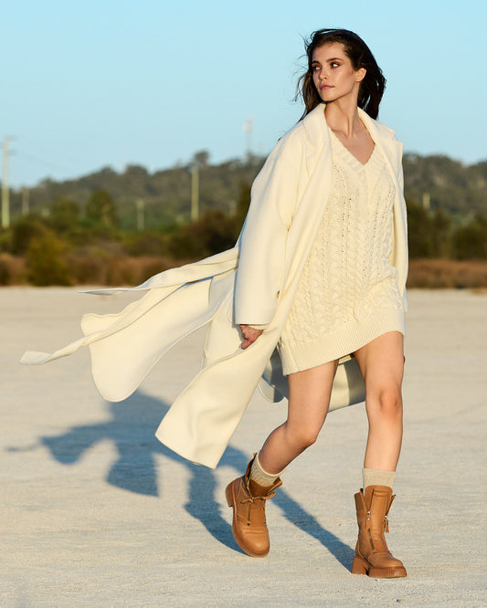 Wide Awake Split Hem Overcoat - Cream