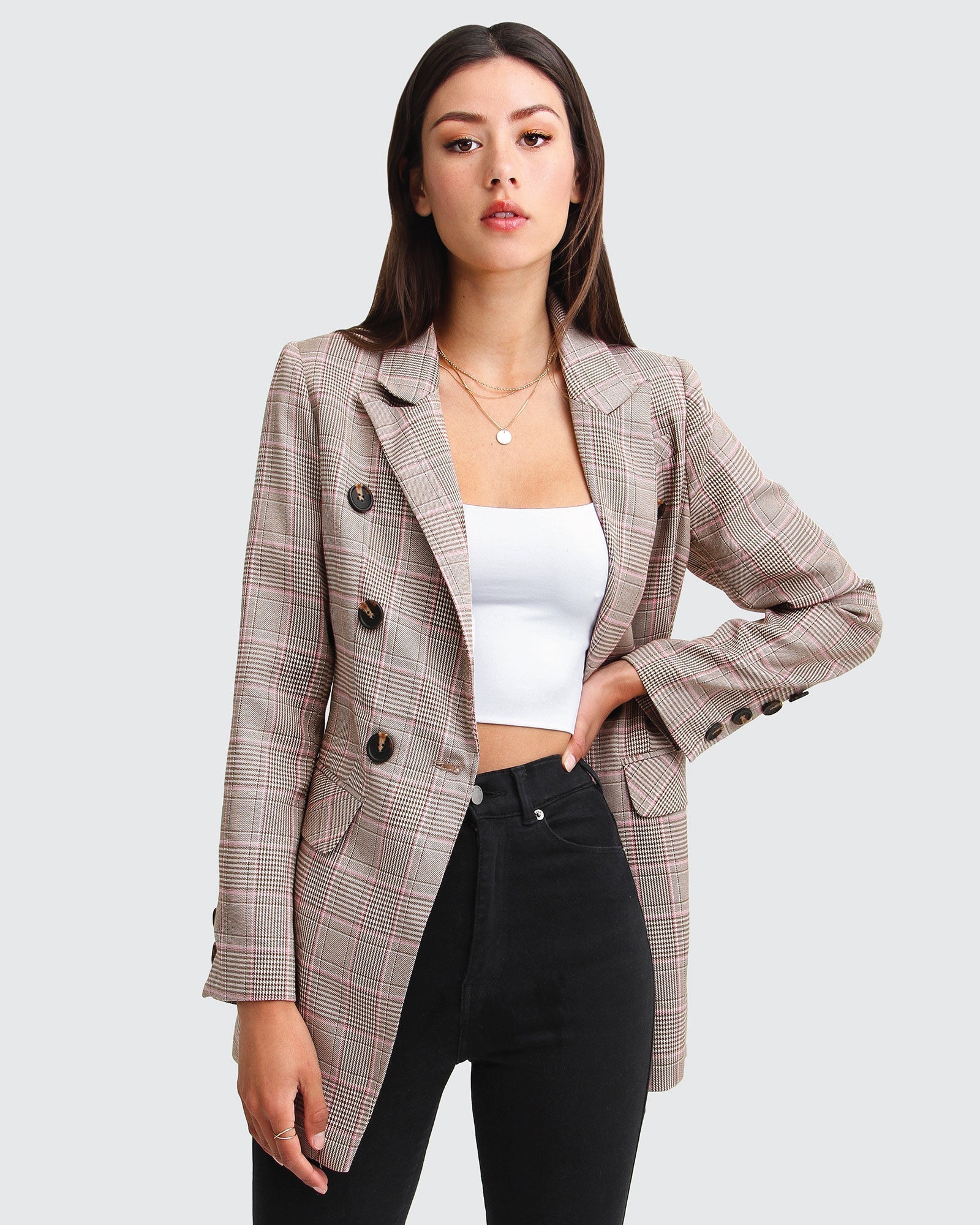 Too Cool For Work Plaid Blazer - Brown
