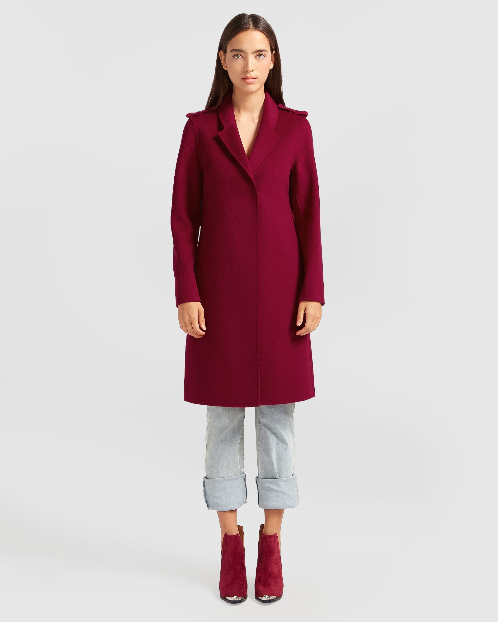 Jealousy Belted Wool Blend Coat Magenta Belle Bloom