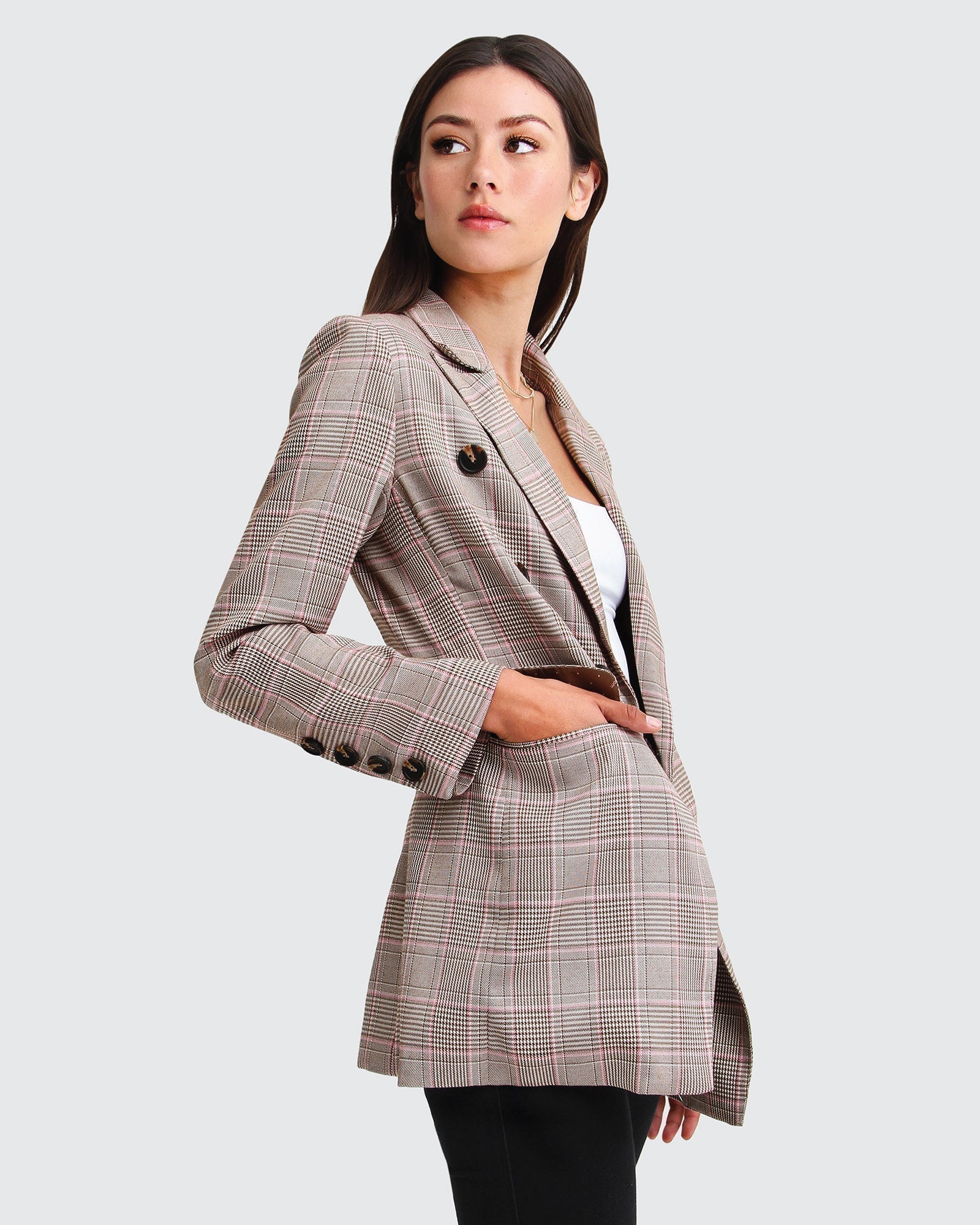 Gray plaid blazer on sale womens