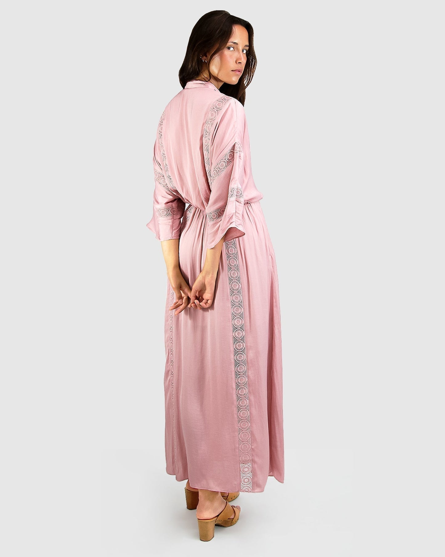 Back view pink women's maxi dress