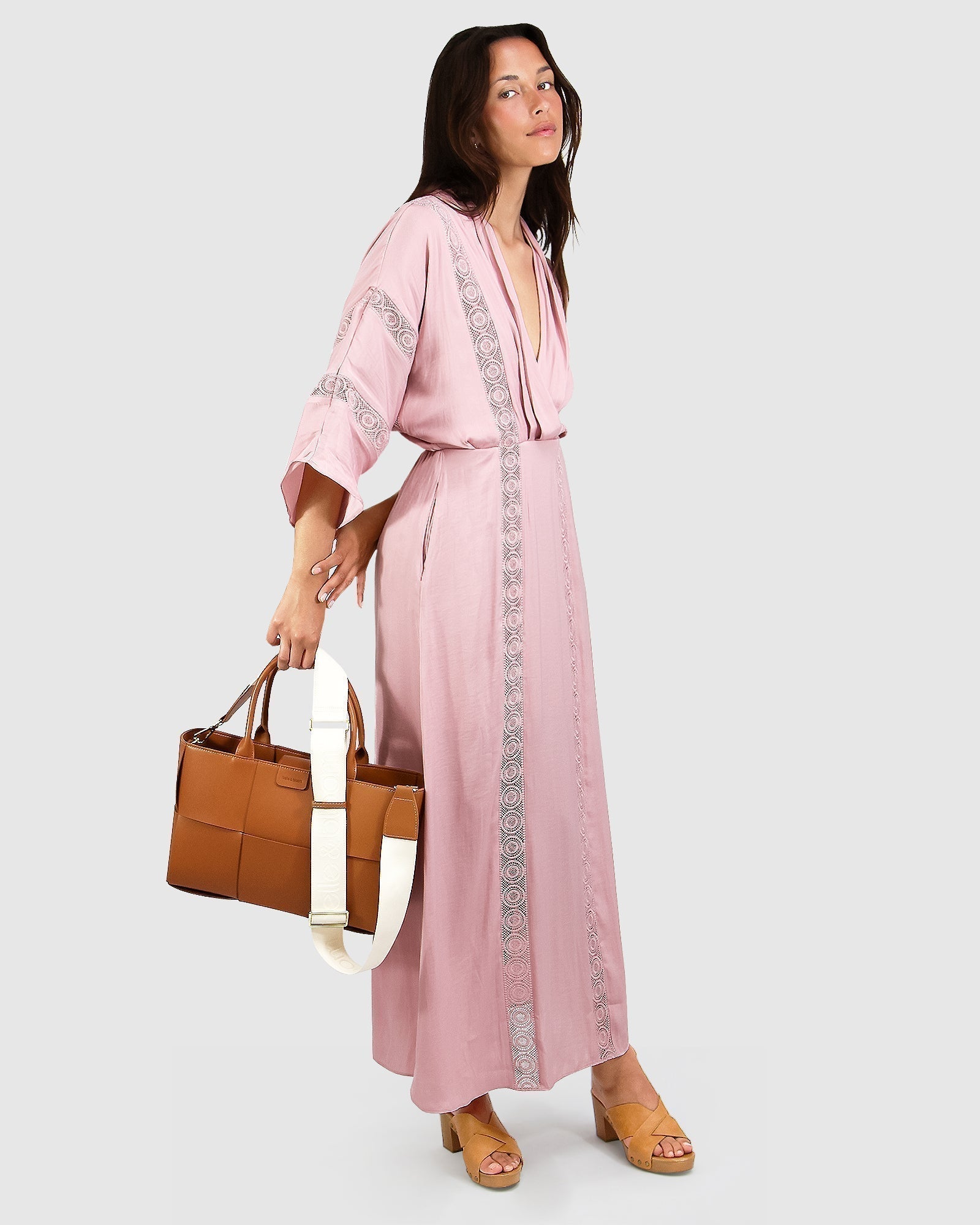 Pink ladies maxi dress kimono with bag