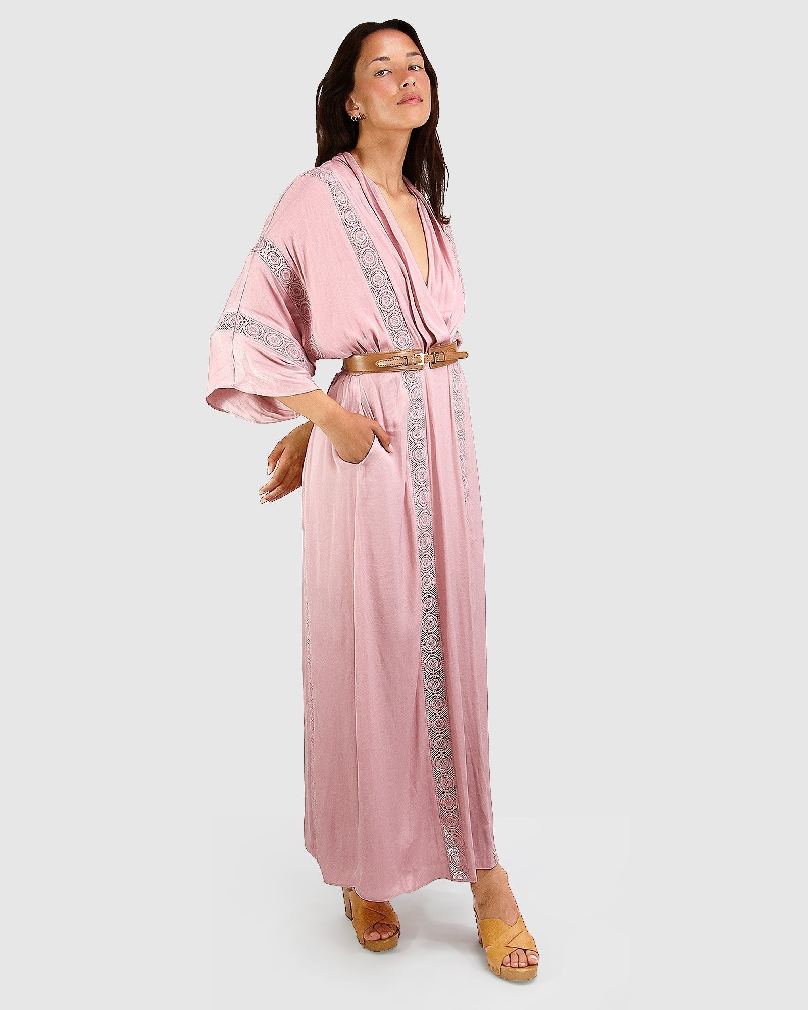 Front view pink woman's maxi dress